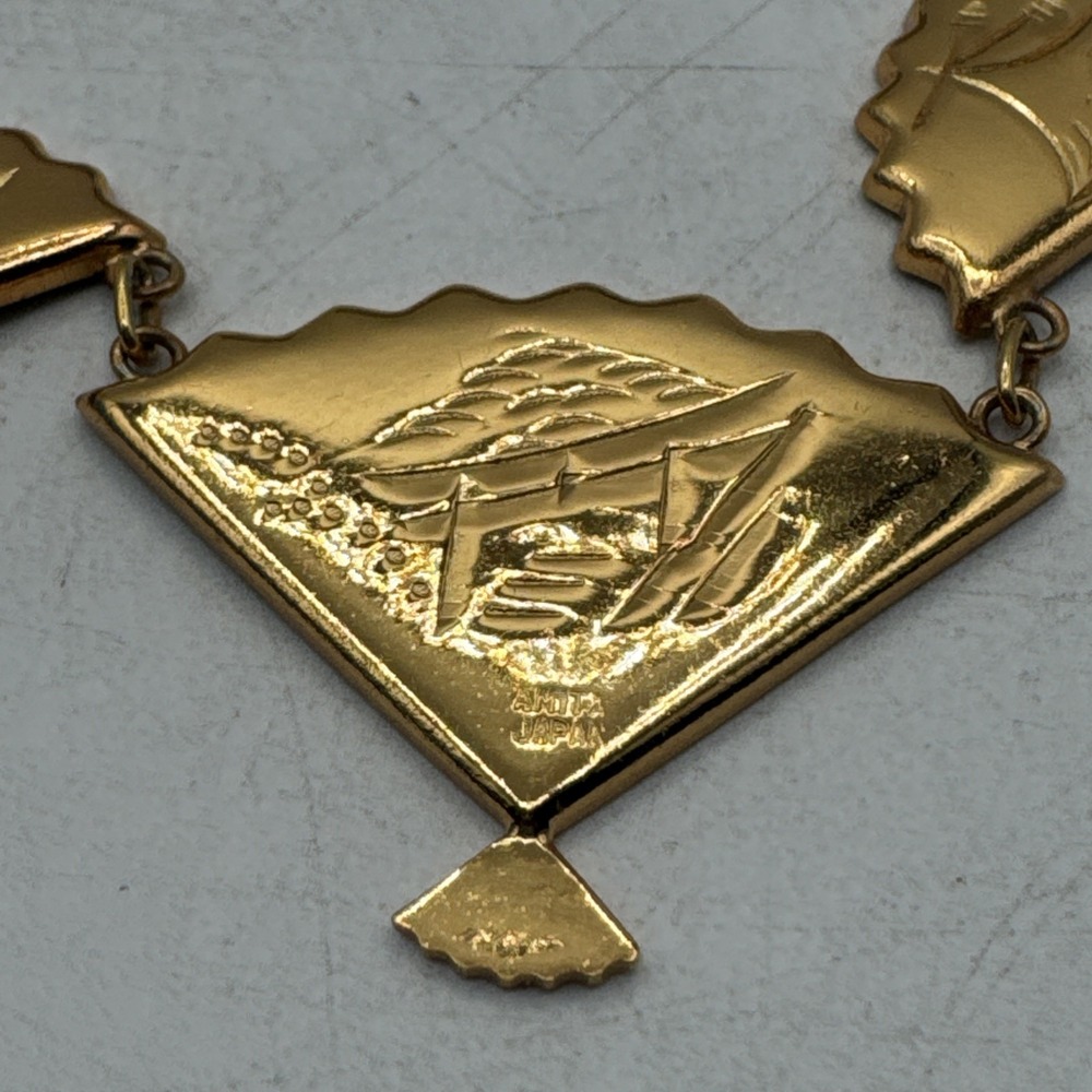 Vintage Japanese Amita Damascene Necklace & Earrings Set 24k Gold Inlay W/ Box - Picture 9 of 9